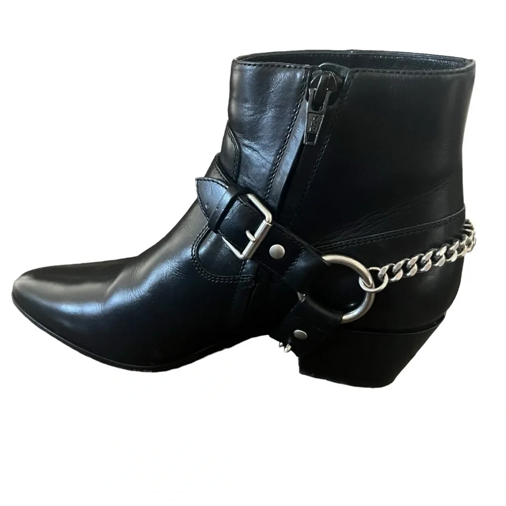 Saint Laurent Black Leather Western Chain Ankle Boots - Picture 12 of 16